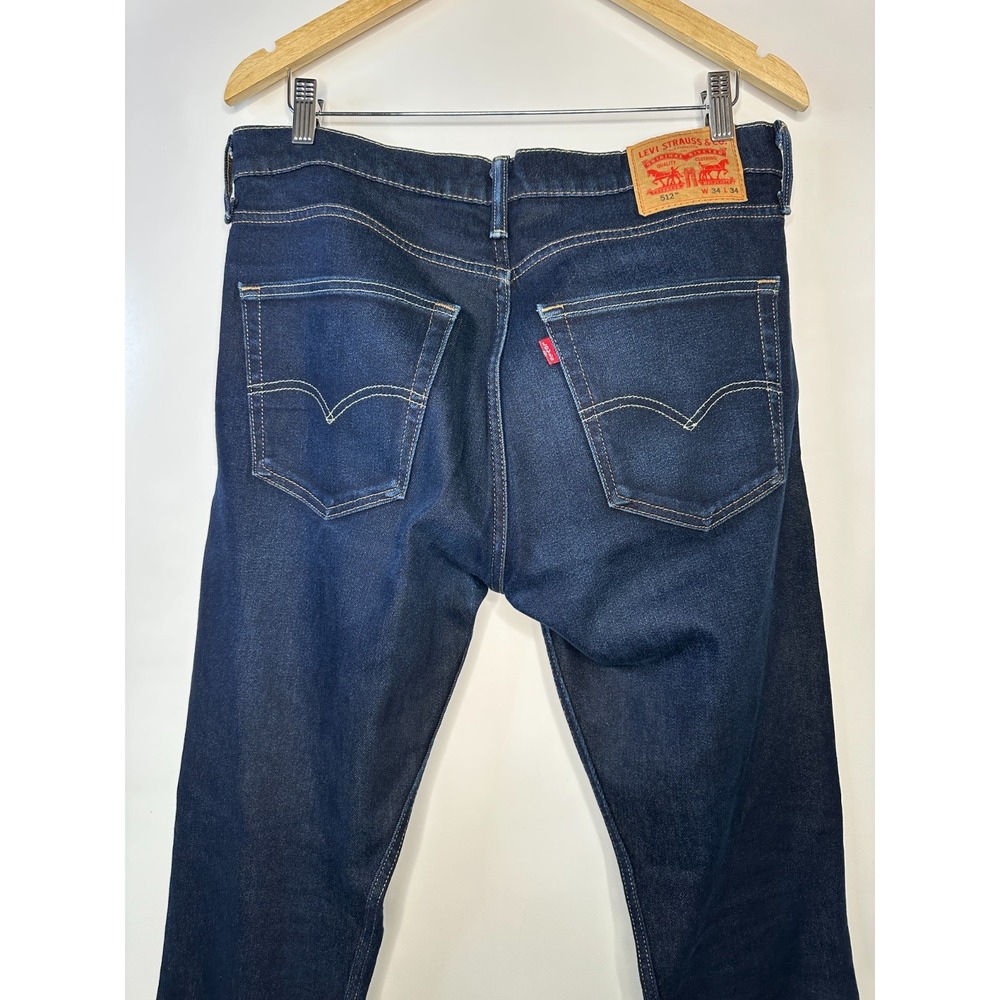 Levi's 512 Slim Taper Fit Jeans Dark Wash Blue Denim Men's Size 34 x 34 5 Pocket - Picture 5 of 16
